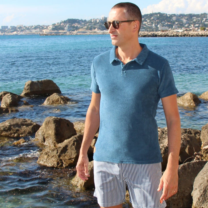 Polo Eponge Bleu Petrole 100% coton