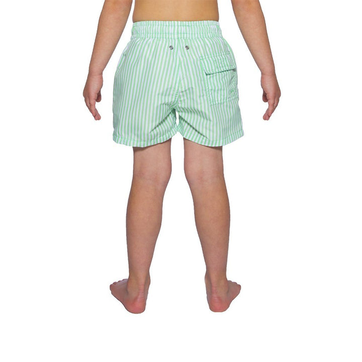 Maillot de bain enfant vert rayé motif ananas brodé porté dos