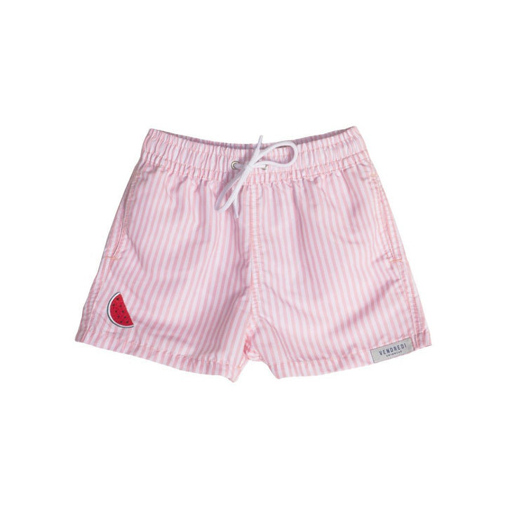 Maillot de bain enfant rose rayé motif pastèque brodé face