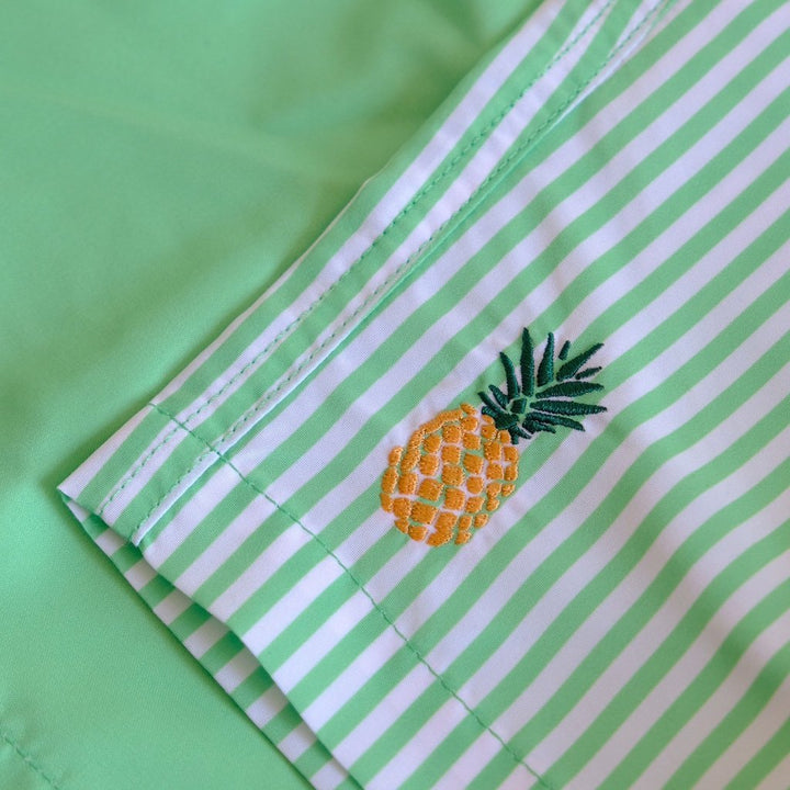 Maillot de bain vert rayé motif ananas brodé zoom